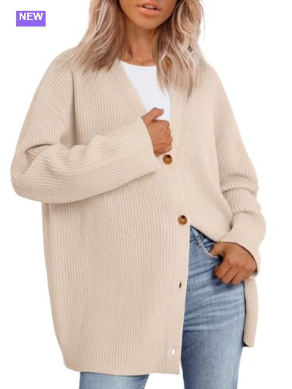 Oversized Slouchy Open Front Knit Cardigan V-Neck Long Sleeve